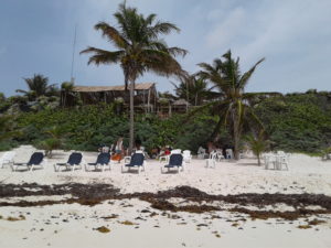 view to the restaurant from El Ultimo Maya across the beach